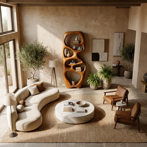 Contemporary Wooden Bookshelf Fluid Sculptural Design For Living Room