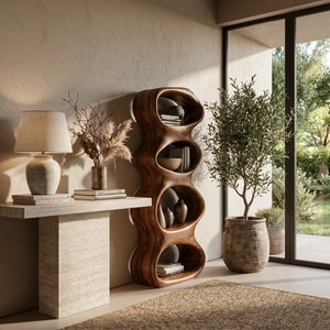 Biomorphic Wooden Bookshelf For Modern Living Room