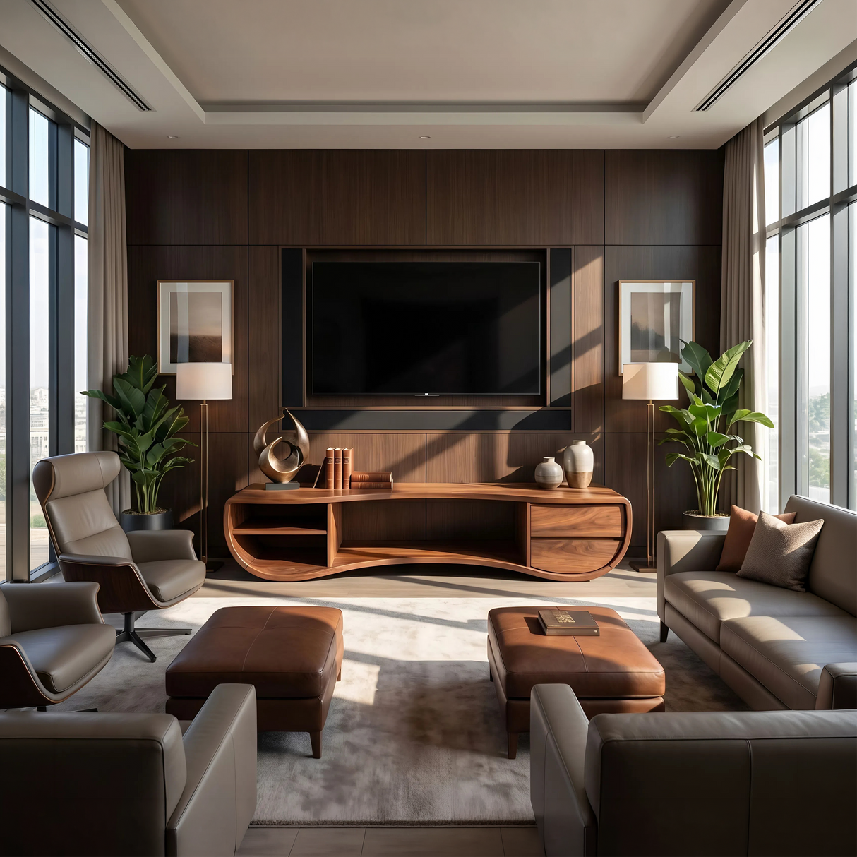 Modern Sculpted TV Stand For Media Corner