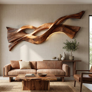 Contemporary Wood Wall Art Flowing Design For Living Room