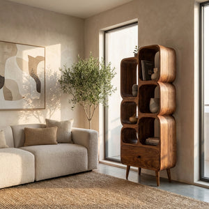 Modern Wood Bookshelf With Open Compartments For Living Decor