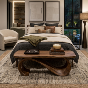 Rustic Wooden Bench With Sculptural Base For Entryway