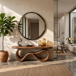 Wooden Bench With Curved Sculptural Base For Home Furniture