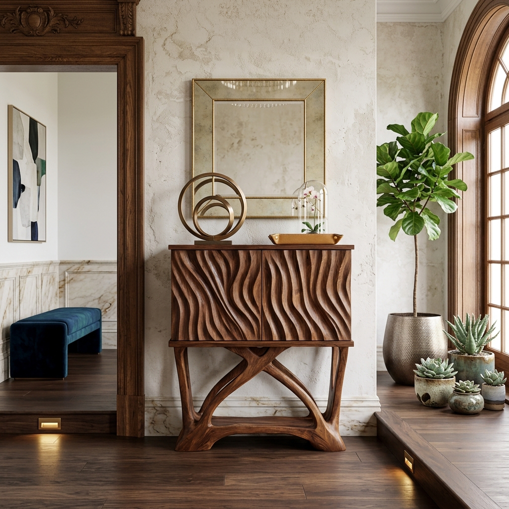 Modern Wooden Console Table With Sculptural Legs For Home Decor