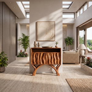 Wooden Console Table With Classic Carved Front For Modern Home