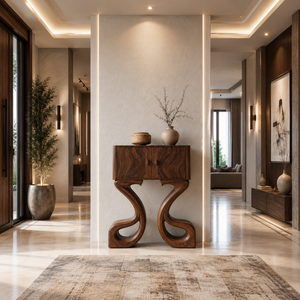 Contemporary Wooden Console Table Symmetrical Base Design For Entryway
