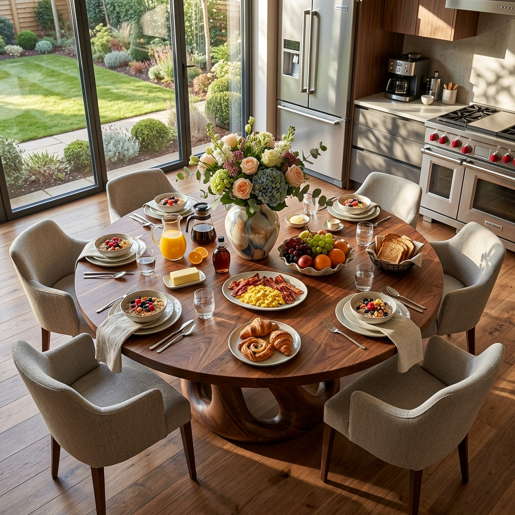 Modern Wooden Dining Table With Pedestal Base For Kitchen