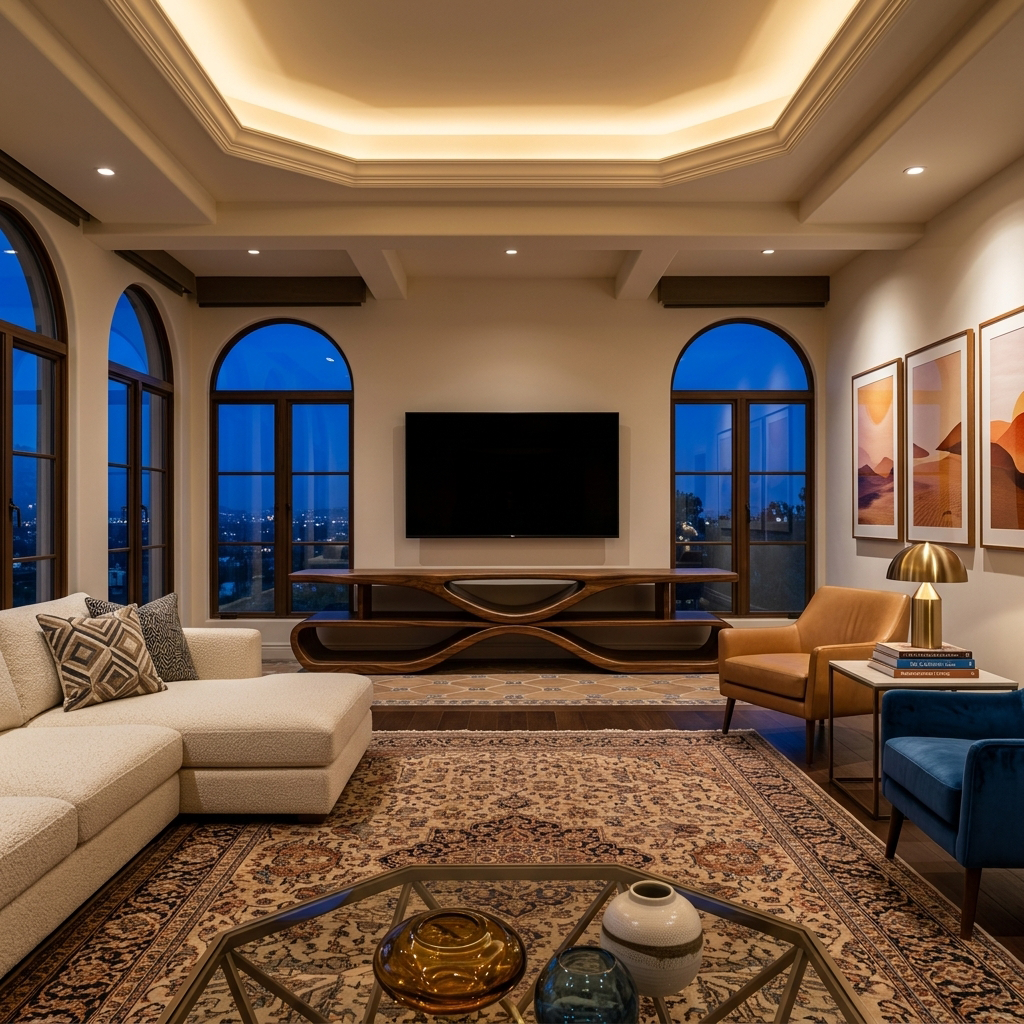 Modern TV Stand With Sculptural Flow Form For Media Room