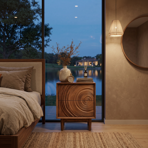 Minimalist Wooden Nightstand With Sculptural Door For Modern Bedroom