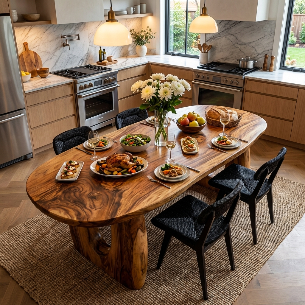 Mid Century Wooden Dining Table With Sculptural Form For Home