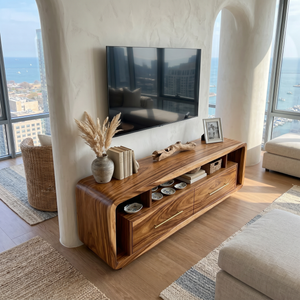 Luxury Walnut Media Console For Contemporary Master Suite Interior