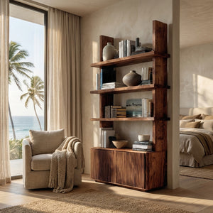 Contemporary Fluted Wood Bookshelf For Living Decor