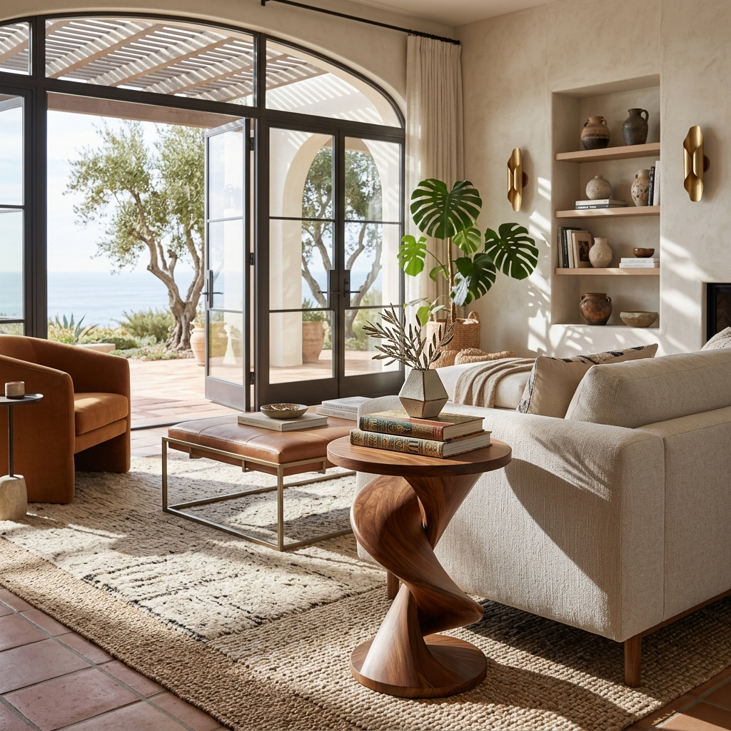 Elegant Side Table With Softly Curved Base For Living Room