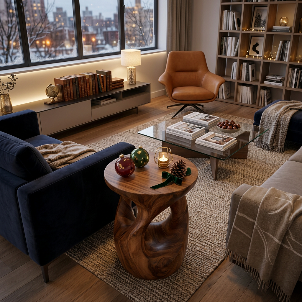 Organic Wooden Open Loop Side Table For Living Room