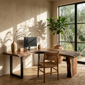 Organic Wooden L Desk With Live Edges For Minimalist Workspace