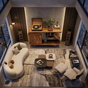 Modern Record Player Stand With S-shaped Side For Living Room