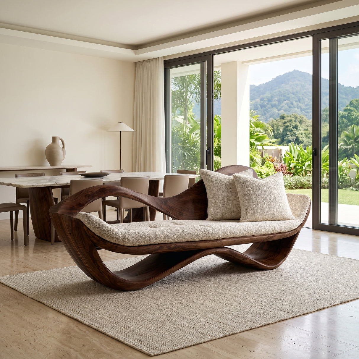 Luxury Natural Wood Sofa With Sculptural Form For Living Room