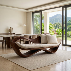 Luxury Natural Wood Sofa With Sculptural Form For Living Room