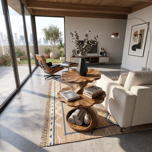Mediterranean Two Tier Side Table Courtyard Living Room