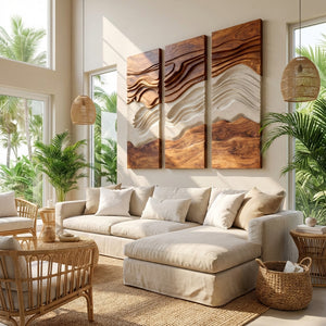 Modern Three Panel Wooden Wall Sculpture For Wall Decor