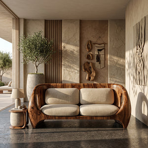 Elegant Sculptural Wooden Sofa For Quiet Luxury Interior