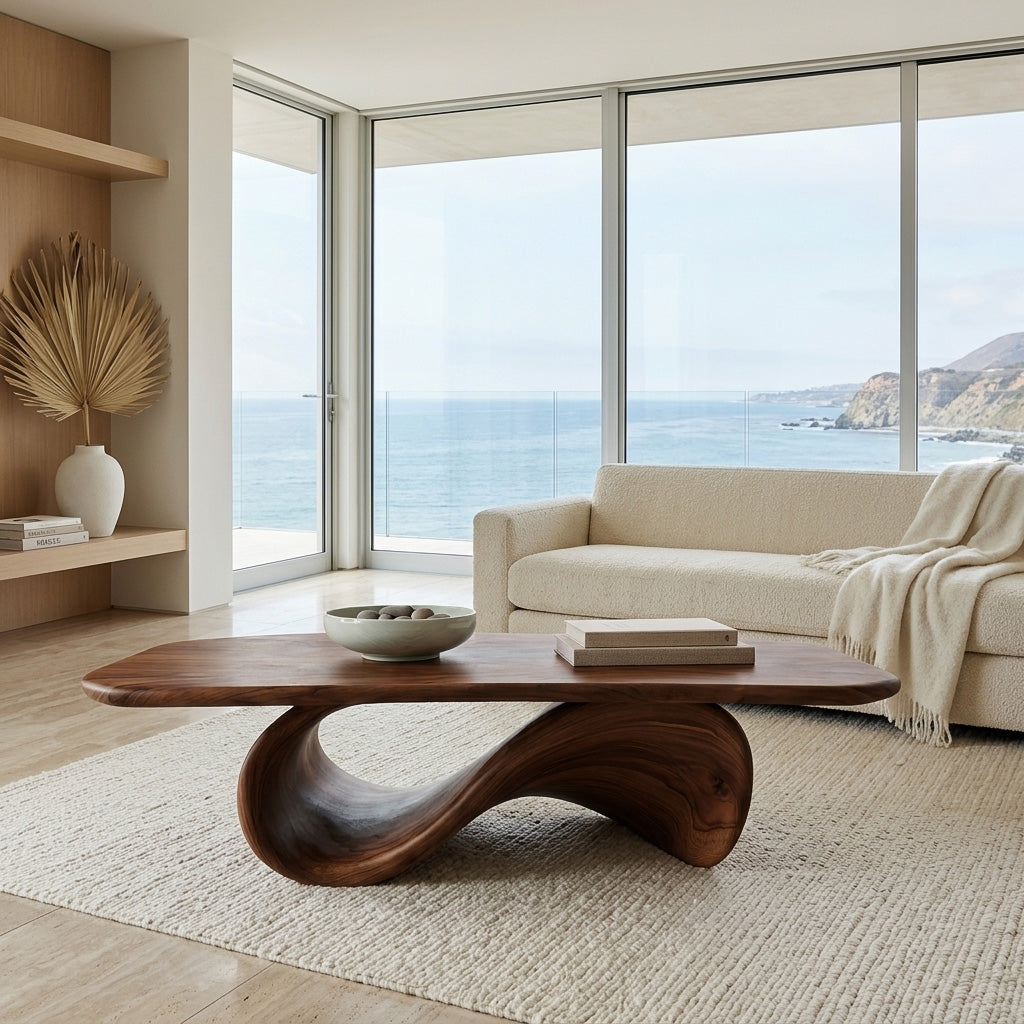 Modern Coffee Table With Organic Curved Base For Living Room