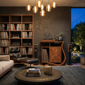 Contemporary Record Player Stand With Asymmetrical Form For Living Room