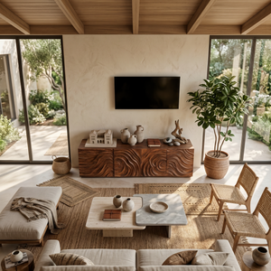 Modern TV Stand With Wave Carved Doors For Living Room