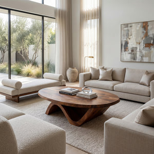 Sculptural Round Coffee Table With Curved Base For Home Decor