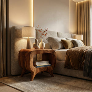 Modern Wood Nightstand With Rounded Edges For Bedroom