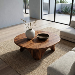 Organic Coffee Table With Carved Base For Living Room