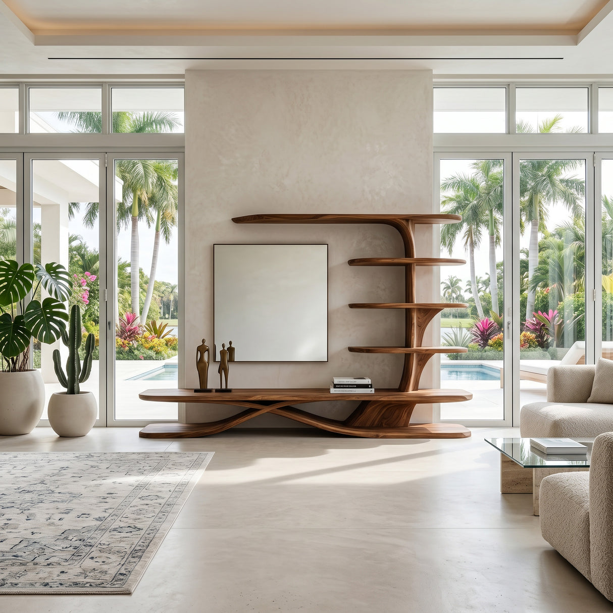 Contemporary TV Stand With Side Shelving For Living Room