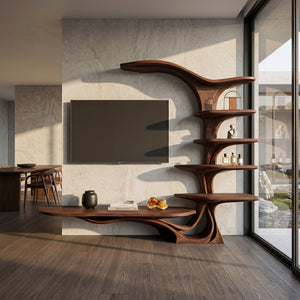 Modern Sculptural TV Stand With Branch Shelves For Living Room