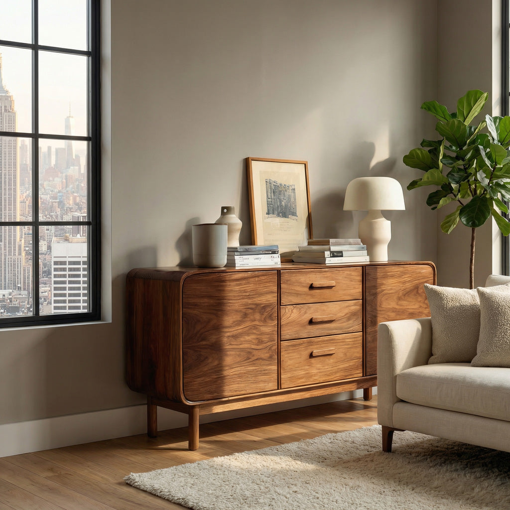 Modern Organic Sideboard With Center Drawers For Living Room