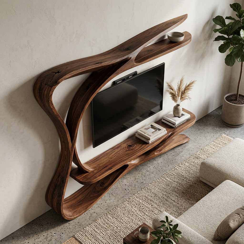 Organic TV Stand With Sculptural Frame For Living Room