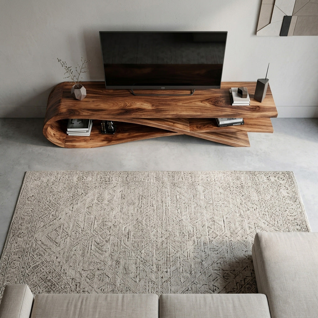 Handcrafted Sculptural Wooden TV Stand For Home Decor