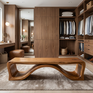 Luxury Wood Bench With Flowing Leg For Entryway