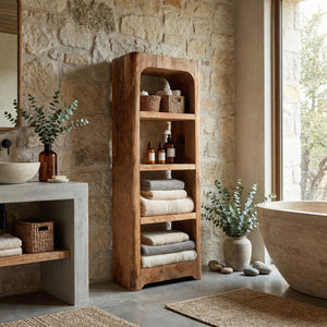 Handcrafted Wooden Bathroom Shelf With Four Tiers For Bathroom