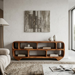 Organic Modern Rounded Low Bookshelf For Living Room