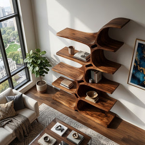 Japandi Carved Sculptural Bookshelf For Living Room