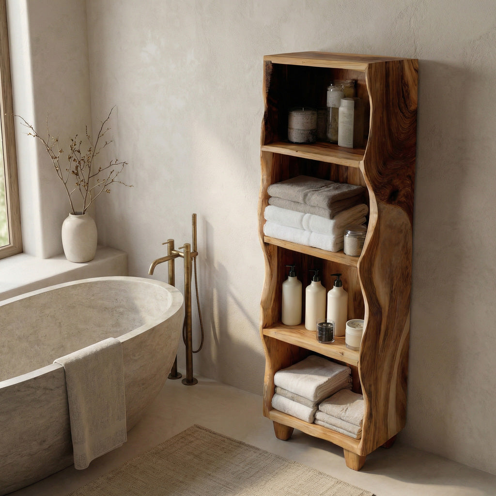 Modern Wooden Bathroom Cabinet With Flowing Edges For Spa