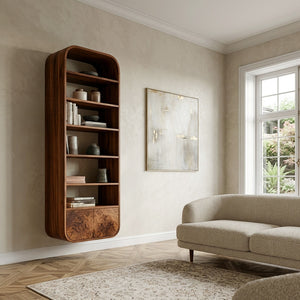Organic Wooden Wall Mounted Bookshelf For Living Storage