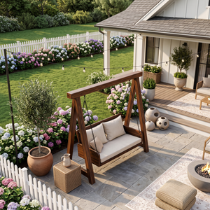 Organic Wood Swing With Backrest For Patio