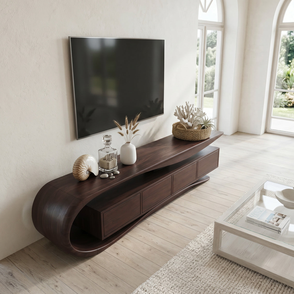 Contemporary Wave TV Console For Living Room