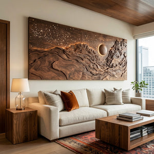 Hand Carved Wall Art With LED Eclipse Design For Living Room