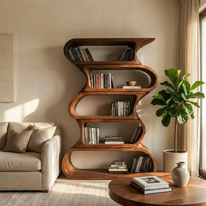 Contemporary Bookshelf With Rounded Tiers For Living Room