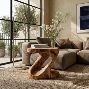 Minimalist Sculptural Wood Z-shaped Side Table For Home Decor