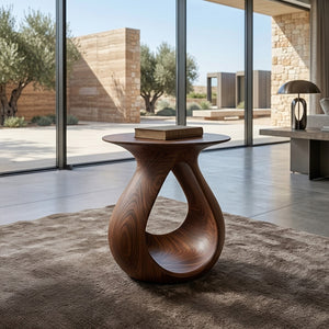 Organic Natural Wood Teardrop Side Table For Living Room Decor