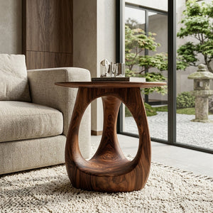 Modern Sculptural Wooden Loop Side Table For Home Decor