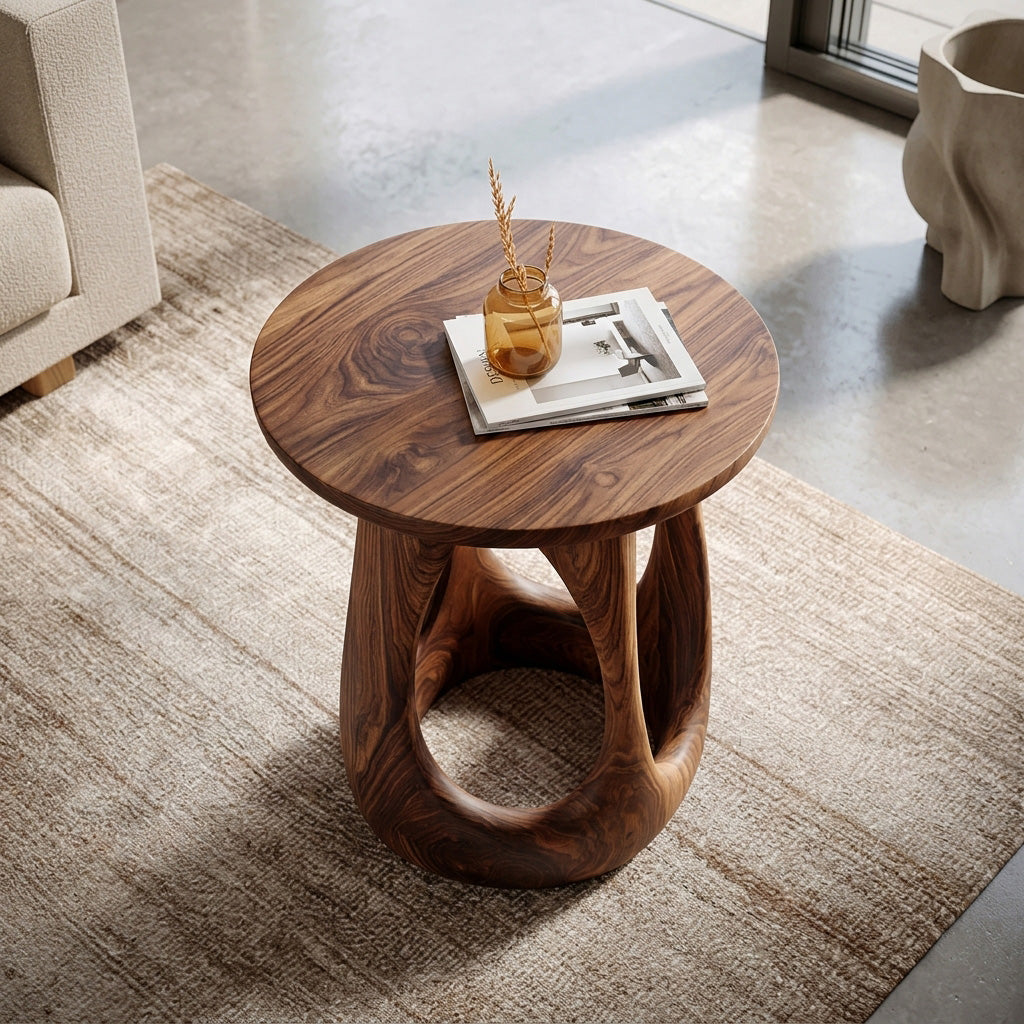 Organic Wooden Open Arch Side Table For Living Room
